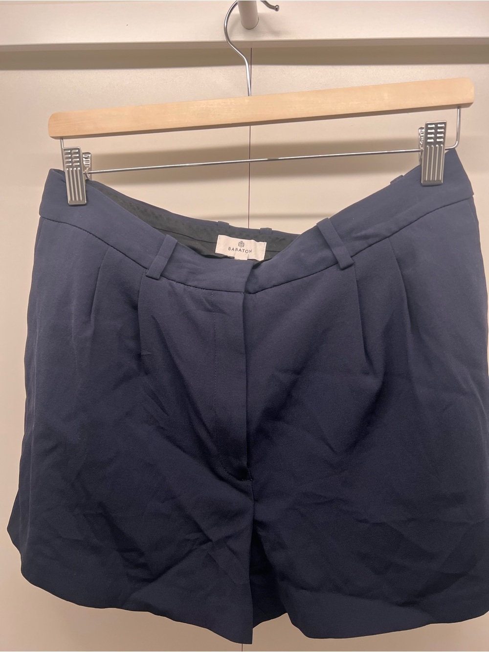 Babaton Navy Pleated Tailored Shorts